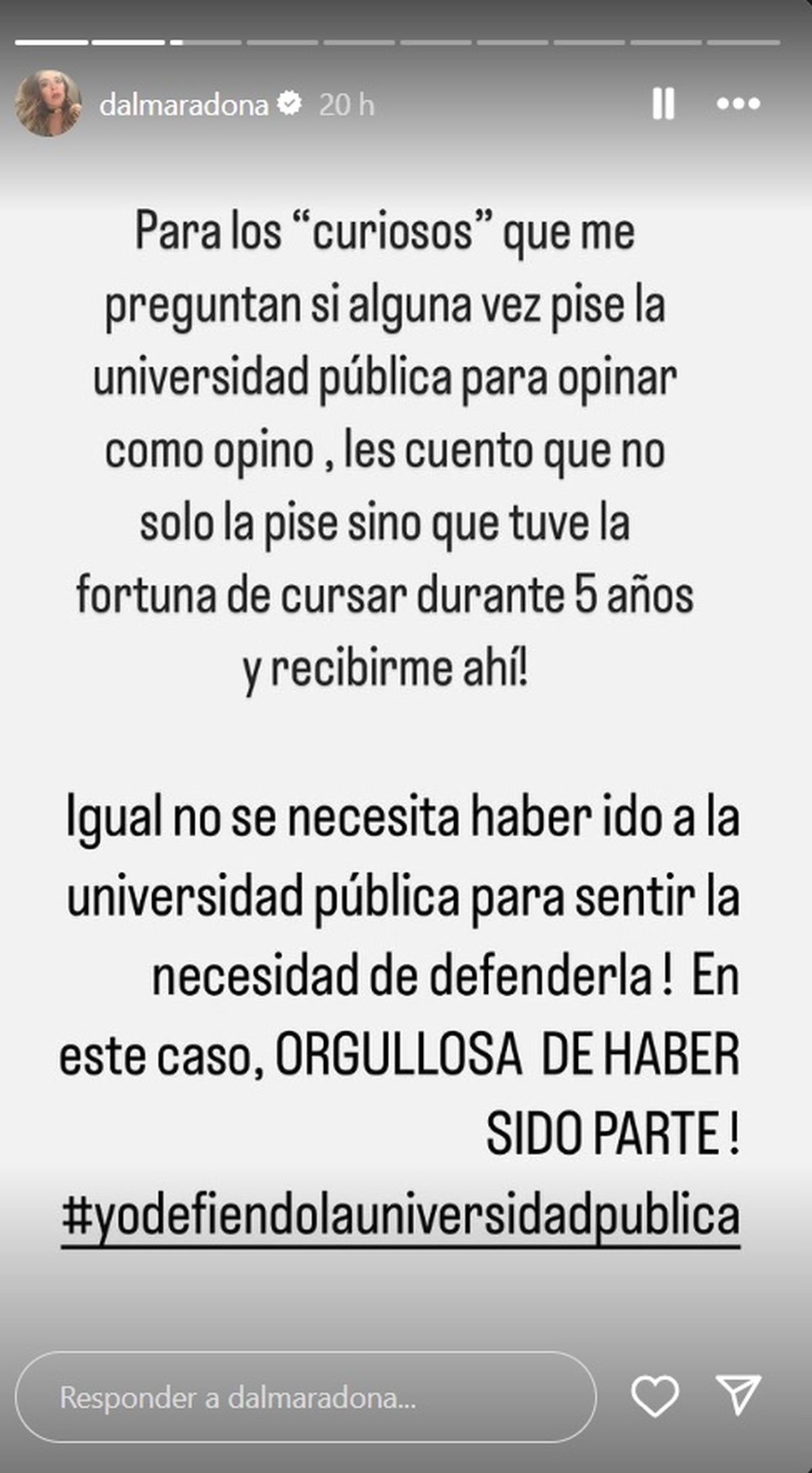 La furia de Dalma Maradona a las críticas por marchar en favor de la educación pública
